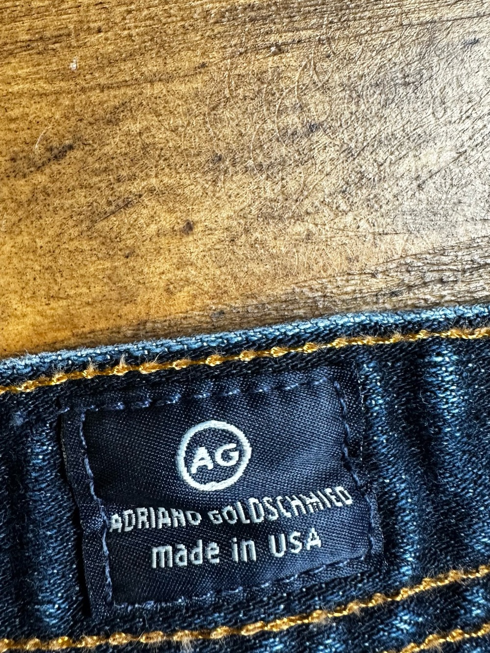 AG Adriano Goldschmied Slim Straight Jeans in Deep Blue with Brown Patch - Picture 6 of 7